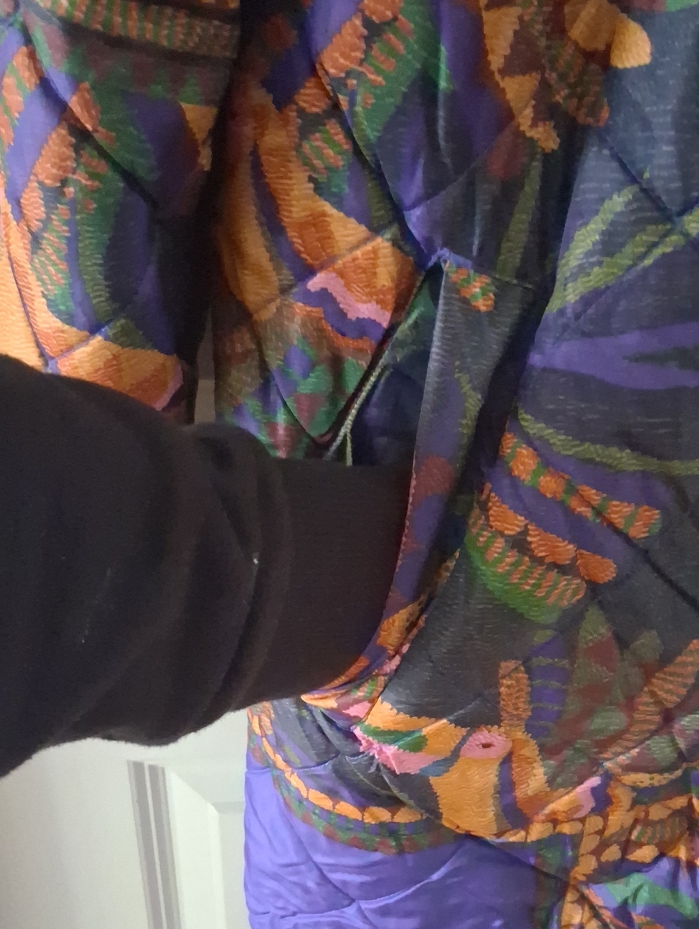 Farm Rio Quilted Multicolor Long Women's Coat - Pink, Purple & Green Size S - Picture 4 of 16
